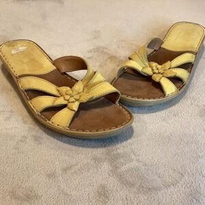 Tsonga Leather Floral Yellow Strappy Wedge Sandals Women's US 9, UK 7, EU 40